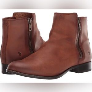 Frye || Carly Double Zip Brown Leather Ankle Boots Size 9